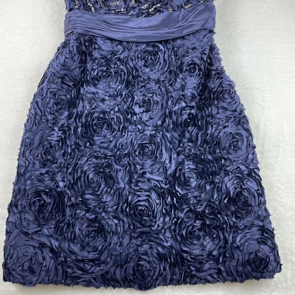 Badgley Mischka 100% Silk Ruffled Beaded‎ Strapless Corset Dress, Blue NWT 4 - Picture 4 of 16